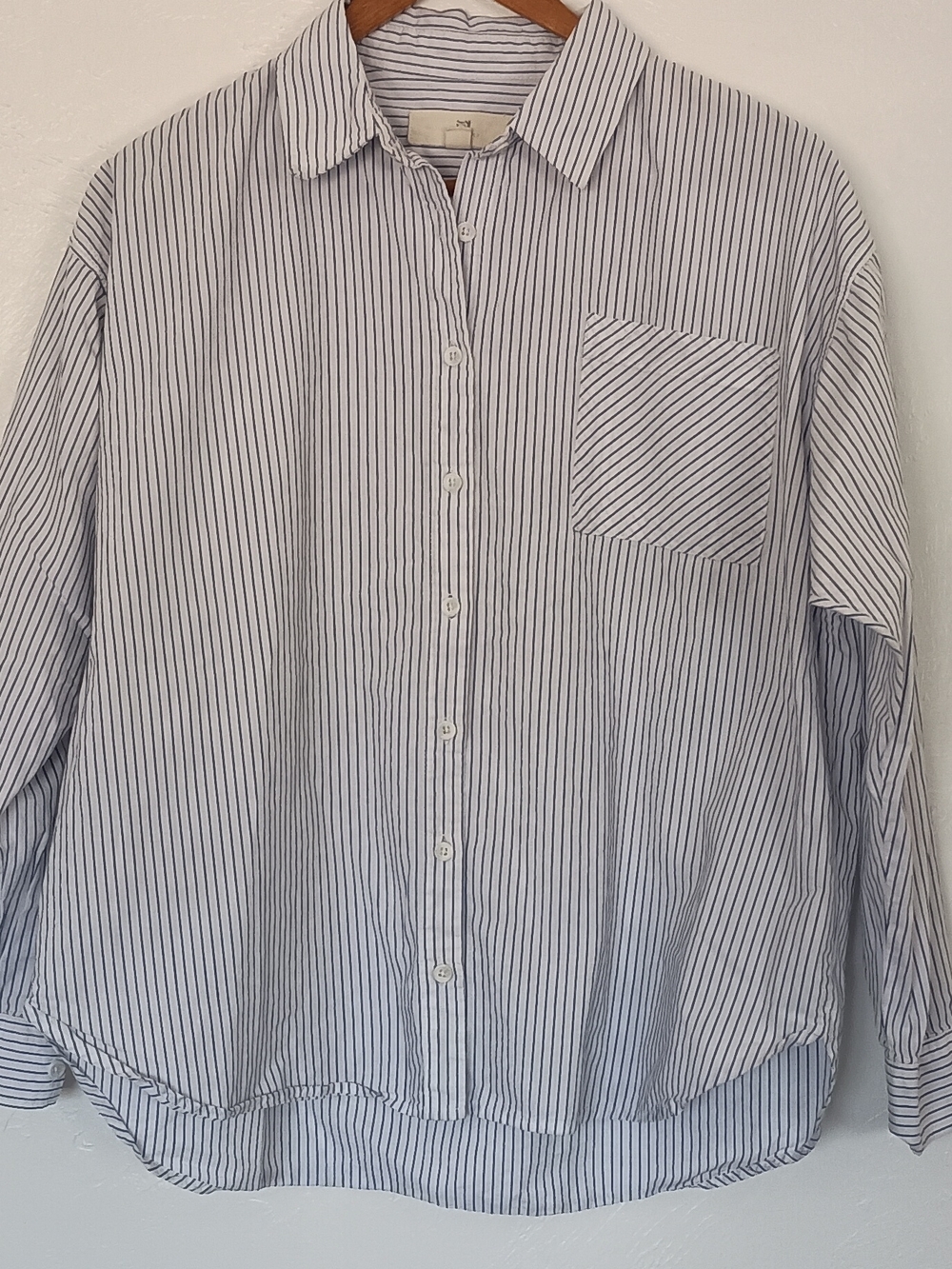 Thread & Supply 100% Cotton White Shirt with Navy Pinstripes